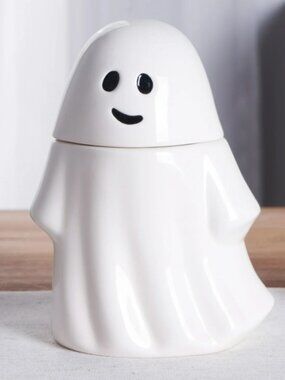 NEW Ceramic Ghost Cookie Jar Treat Food Storage Candy Kitchen Decor White Party